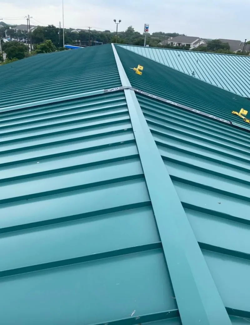 Green commercial metal roof ridge and valley for Metal Roof Repair in Price